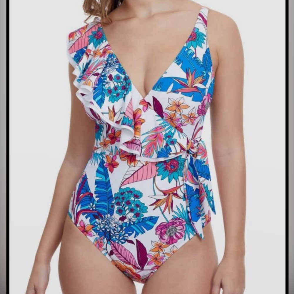 Profile by Gottex Women's White Bohemian Gypsy One Piece Swimsuit Size 16